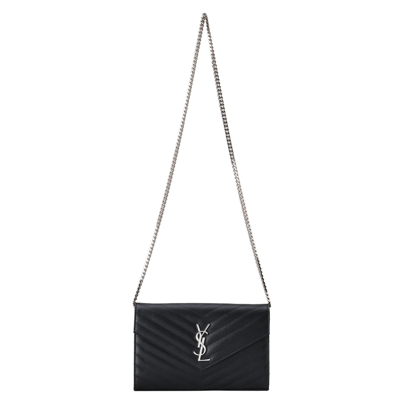 YVES SAINT LAURENT(USED)생로랑 377828 모노그램 쉐브론 체인 숄더백 블랙은장